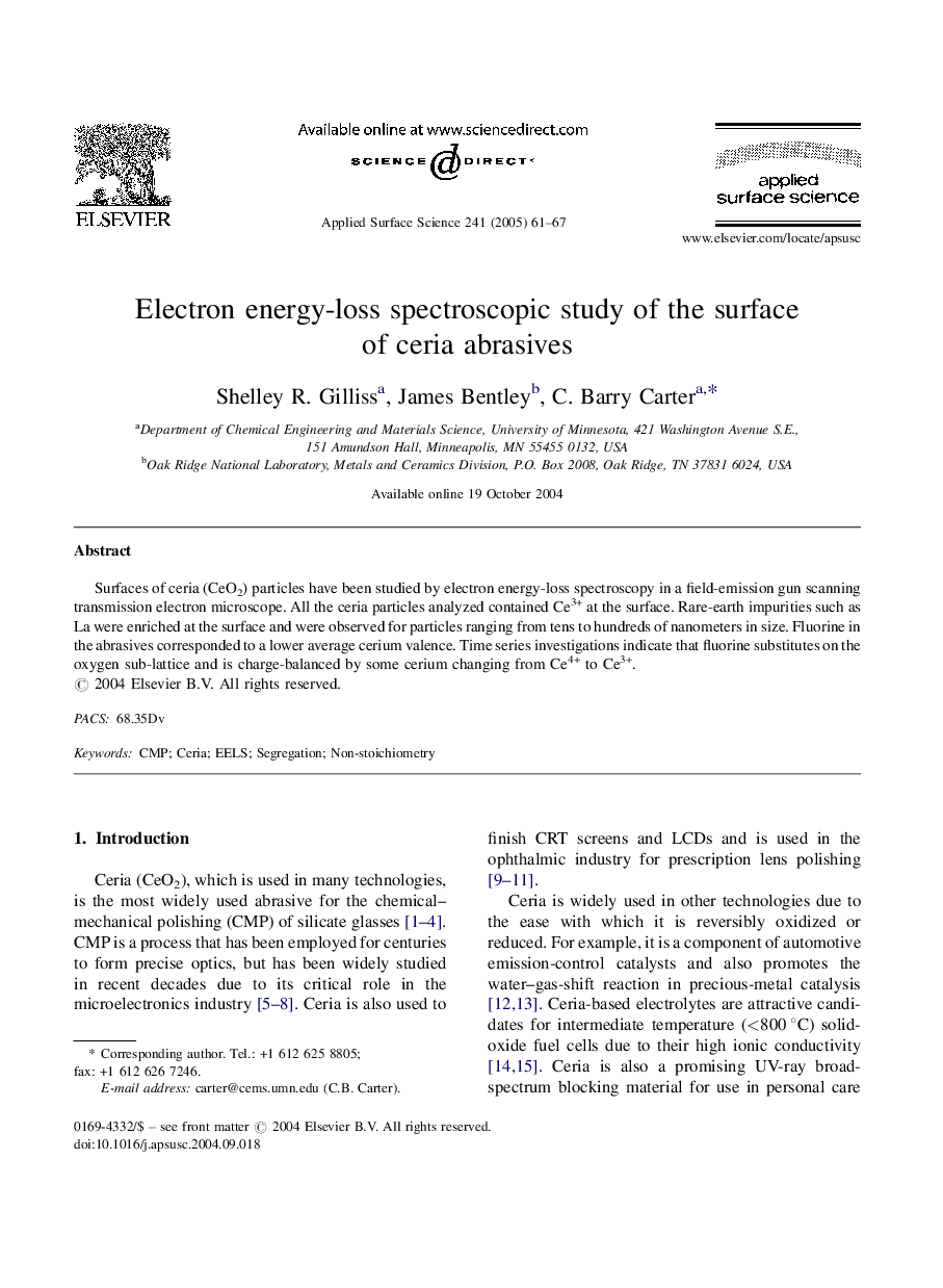 Electron energy-loss spectroscopic study of the surface of ceria abrasives