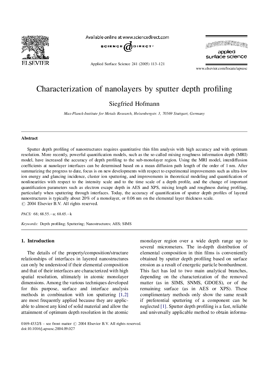 Characterization of nanolayers by sputter depth profiling