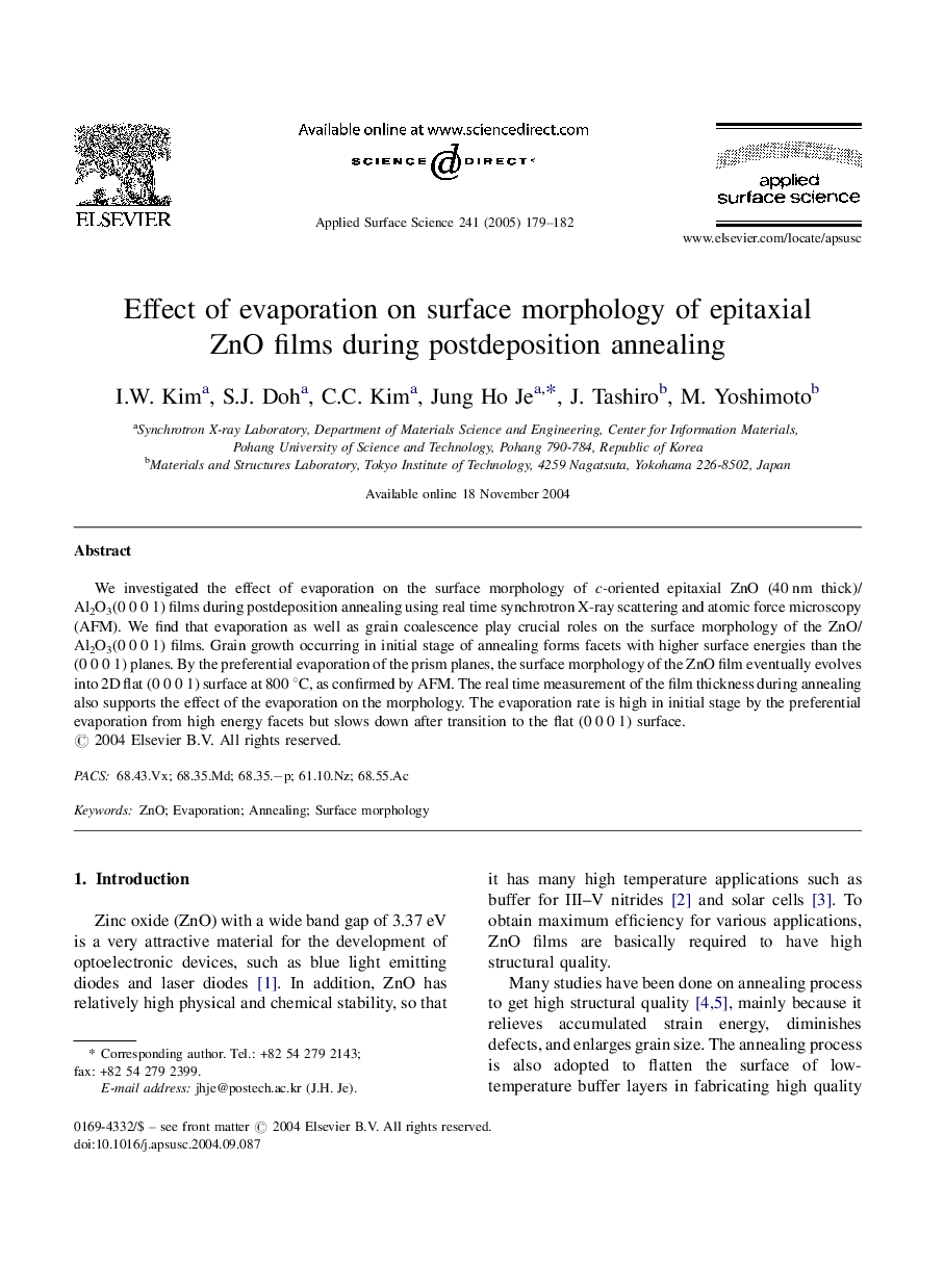 Effect of evaporation on surface morphology of epitaxial ZnO films during postdeposition annealing