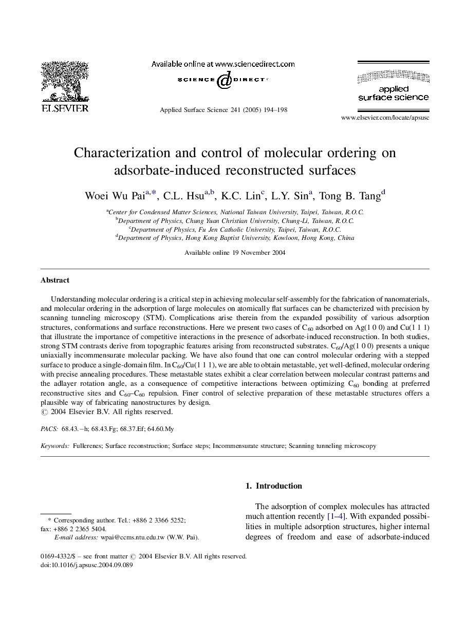 Characterization and control of molecular ordering on adsorbate-induced reconstructed surfaces