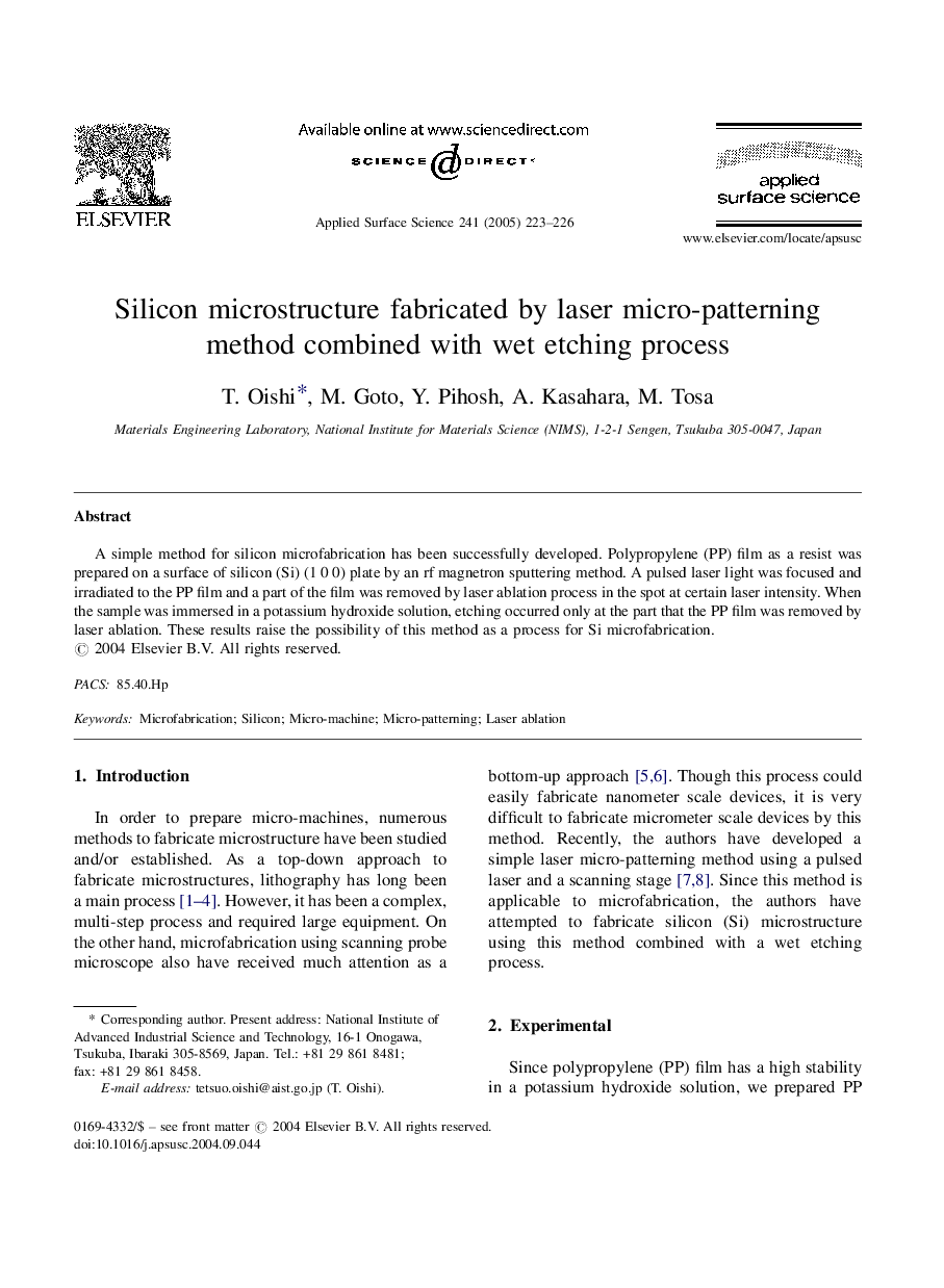 Silicon microstructure fabricated by laser micro-patterning method combined with wet etching process