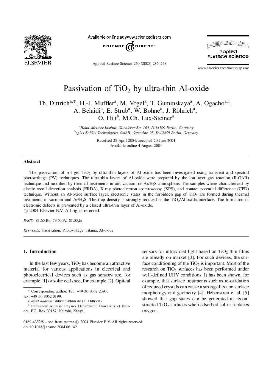 Passivation of TiO2 by ultra-thin Al-oxide