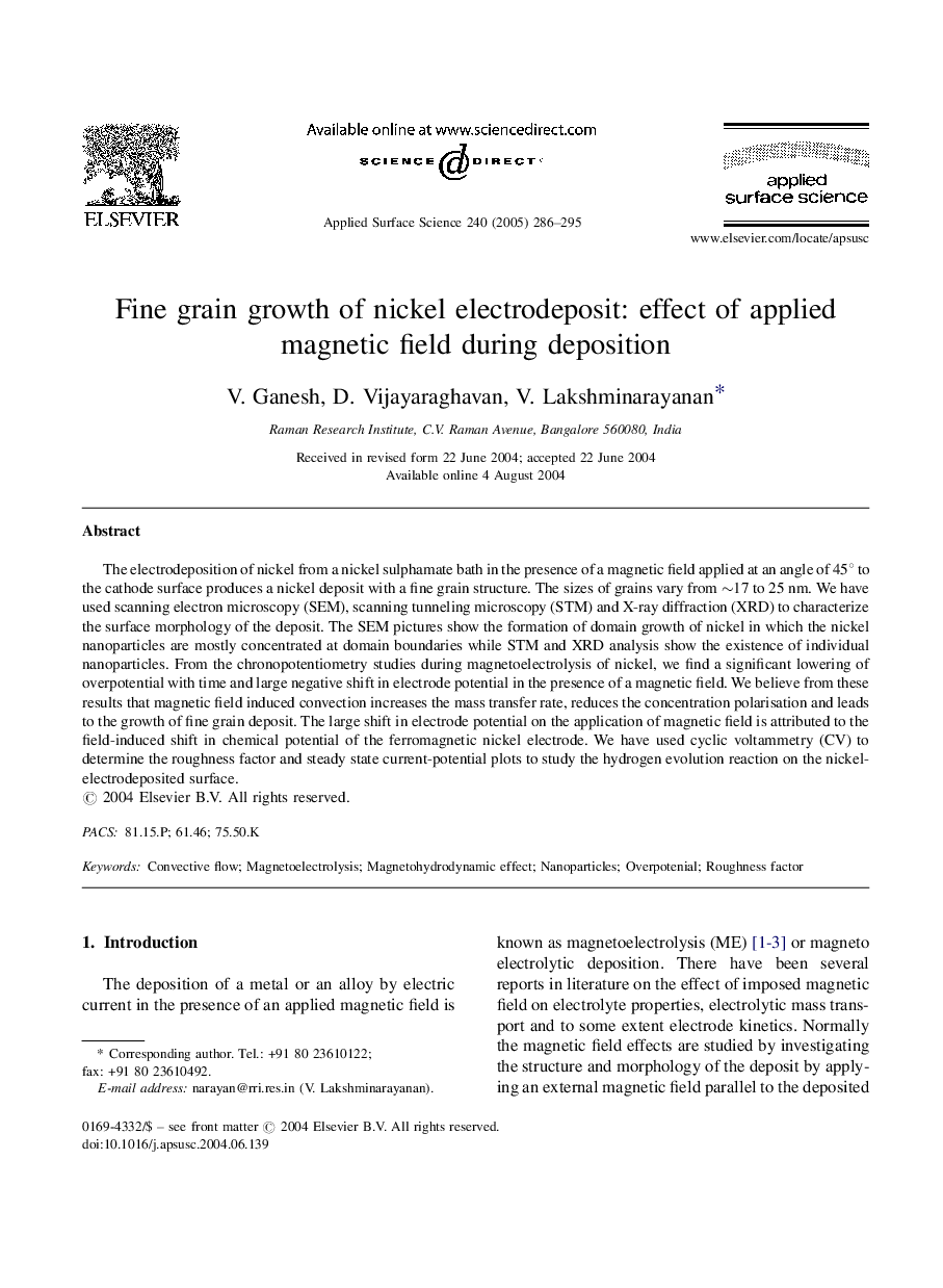 Fine grain growth of nickel electrodeposit: effect of applied magnetic field during deposition