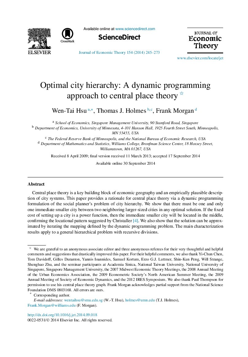 Optimal city hierarchy: A dynamic programming approach to central place theory 