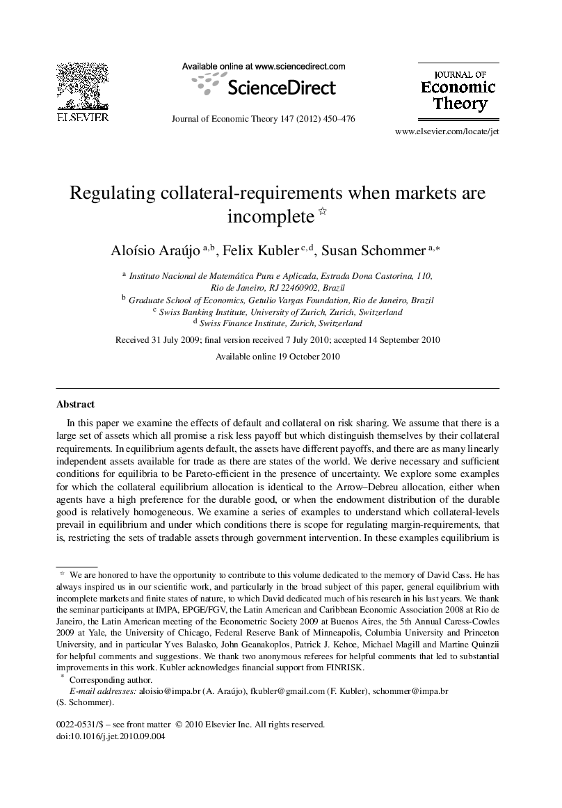 Regulating collateral-requirements when markets are incomplete 