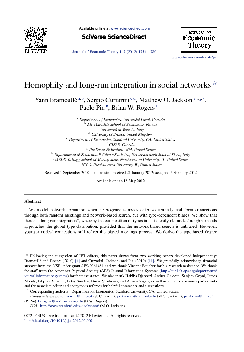 Homophily and long-run integration in social networks 