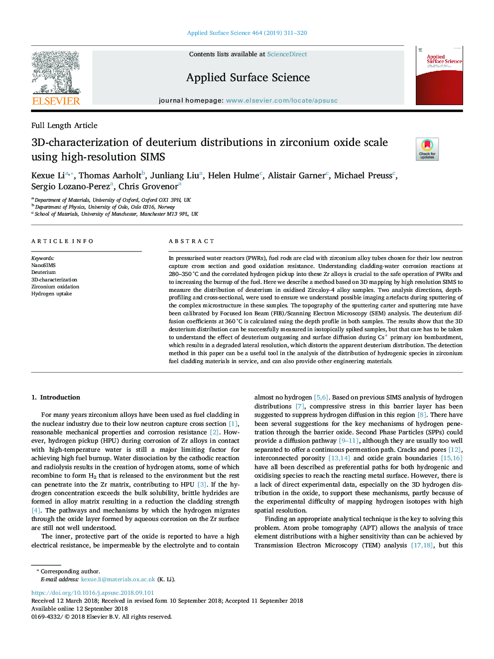 3D-characterization of deuterium distributions in zirconium oxide scale using high-resolution SIMS