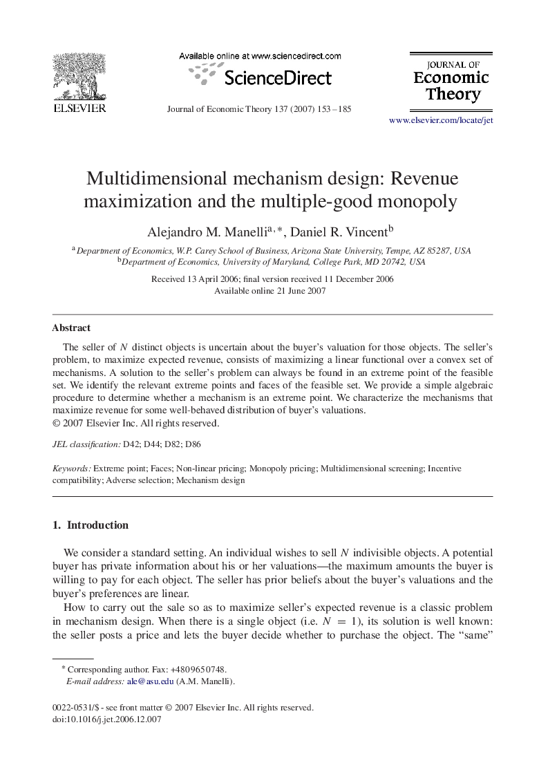 Multidimensional mechanism design: Revenue maximization and the multiple-good monopoly