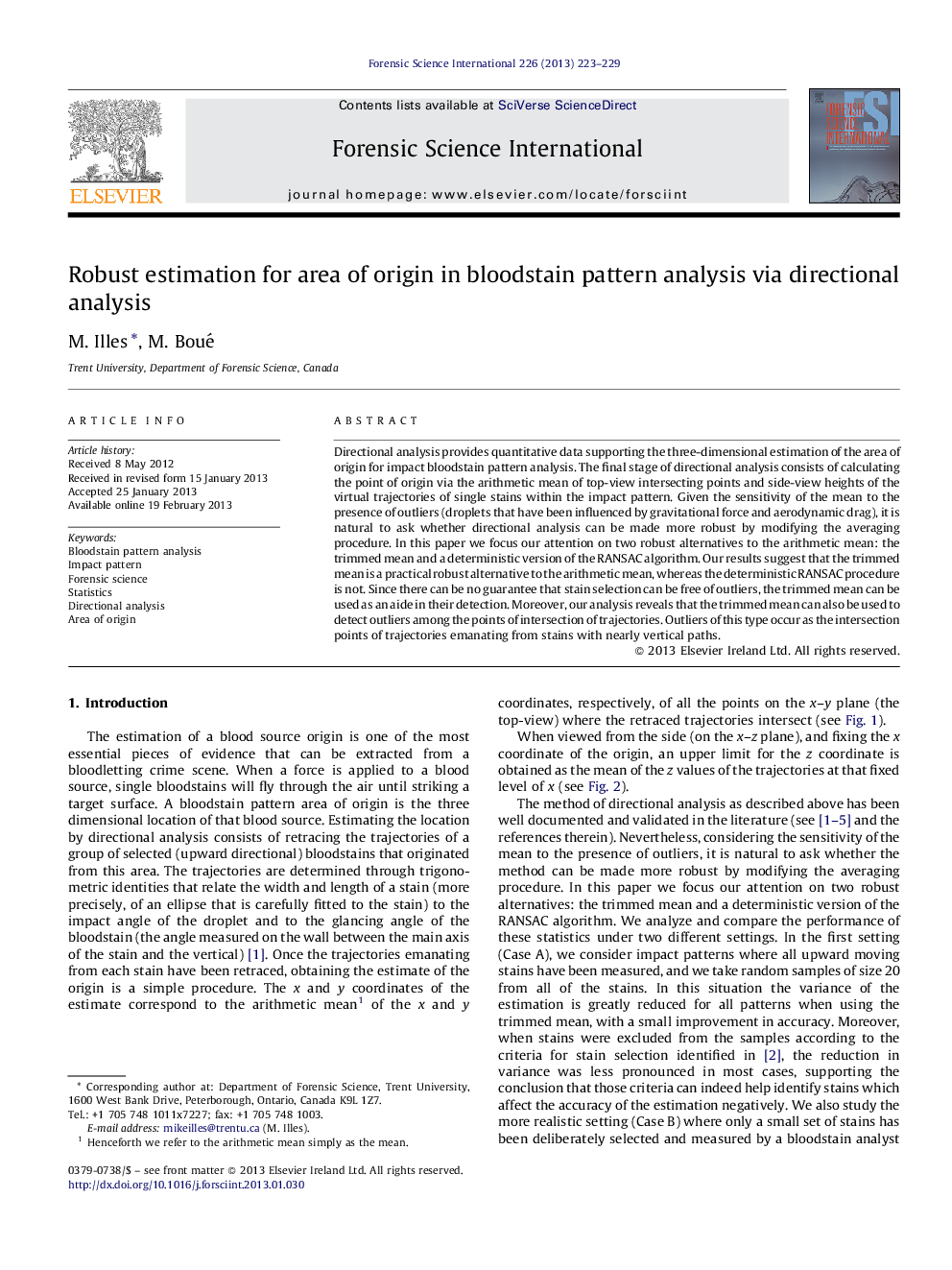 Robust estimation for area of origin in bloodstain pattern analysis via directional analysis