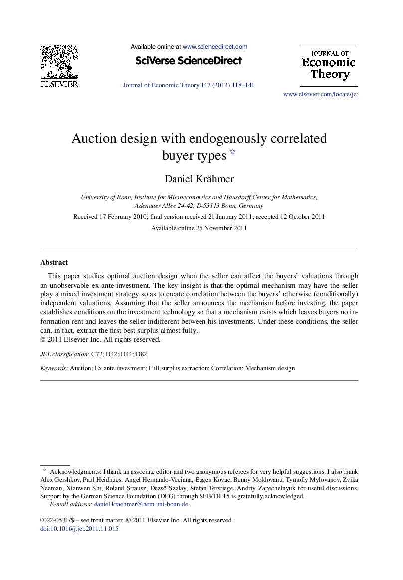 Auction design with endogenously correlated buyer types