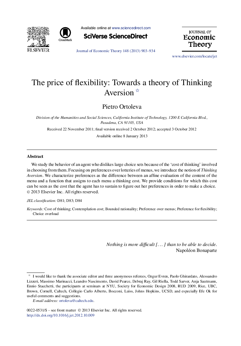 The price of flexibility: Towards a theory of Thinking Aversion 