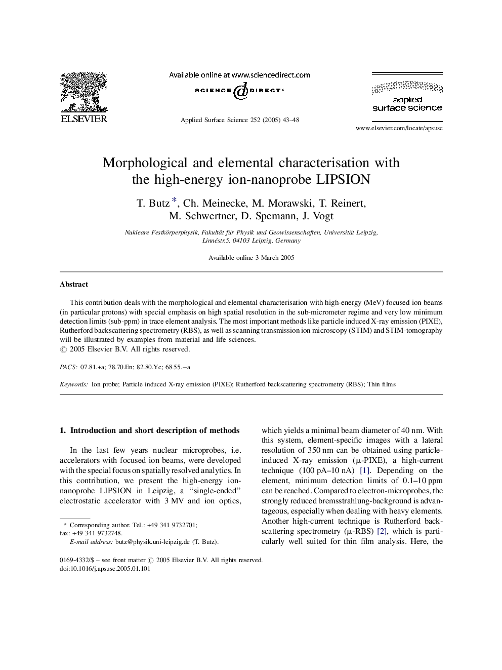 Morphological and elemental characterisation with the high-energy ion-nanoprobe LIPSION