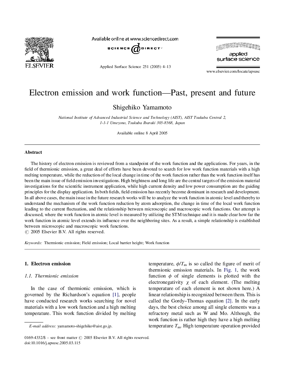 عکس صفحه اول مقاله: Electron emission and work function-Past, present and future Electron emission and work function-Past, present and future