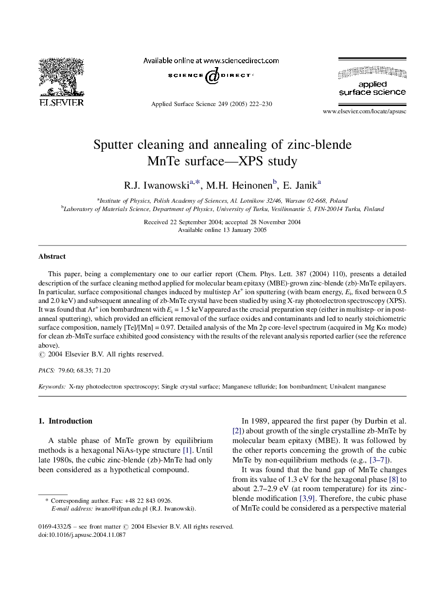 Sputter cleaning and annealing of zinc-blende MnTe surface-XPS study