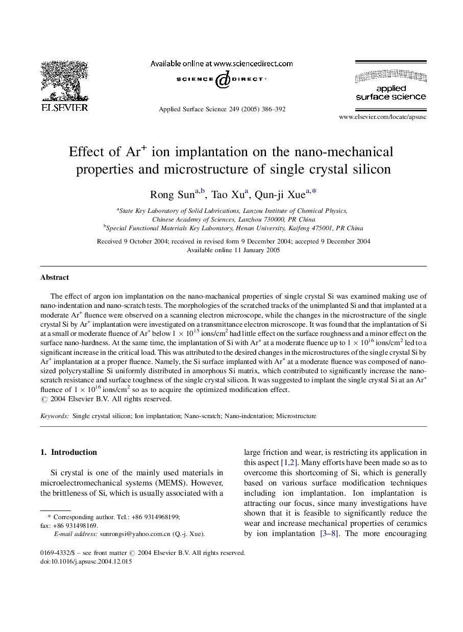 Effect of Ar+ ion implantation on the nano-mechanical properties and microstructure of single crystal silicon