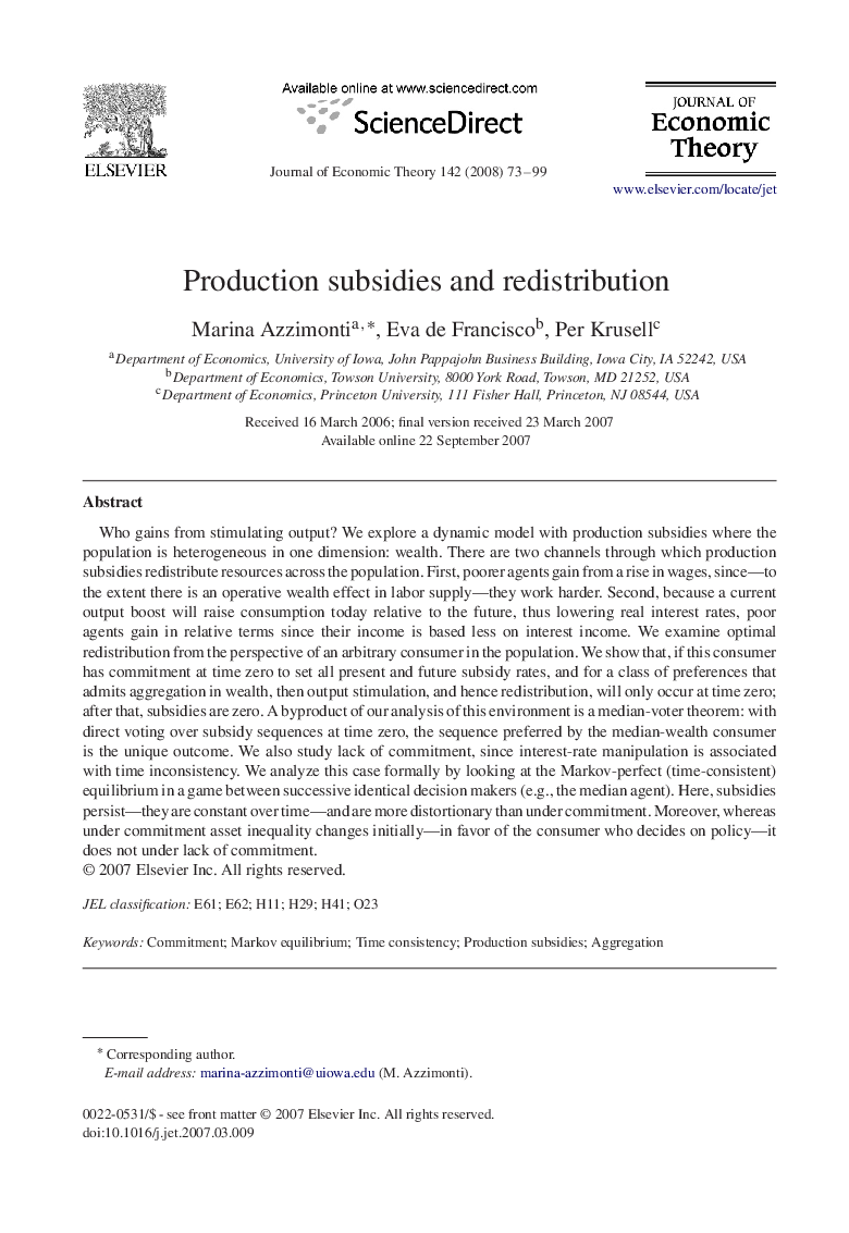 Production subsidies and redistribution