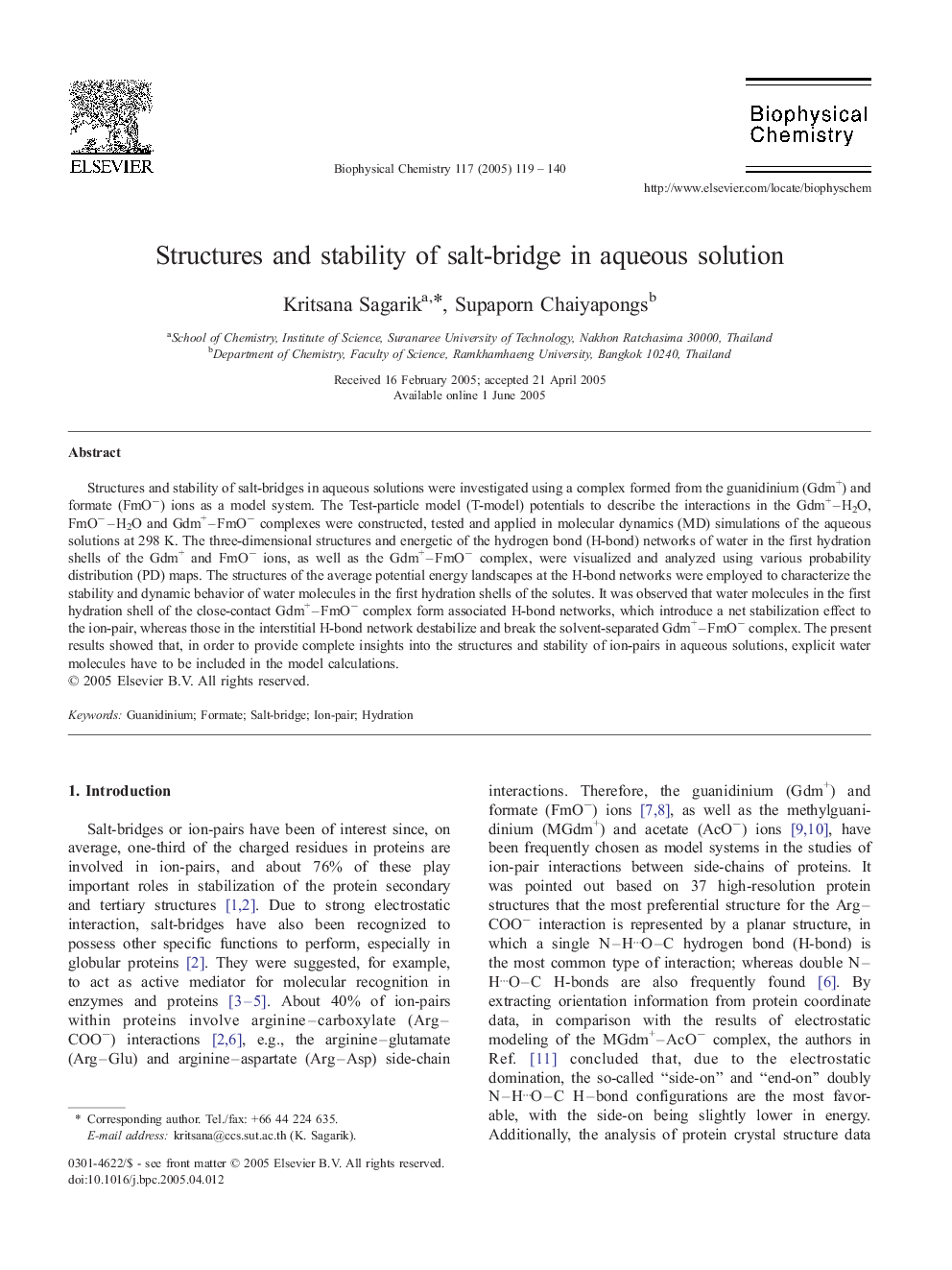 Structures and stability of salt-bridge in aqueous solution