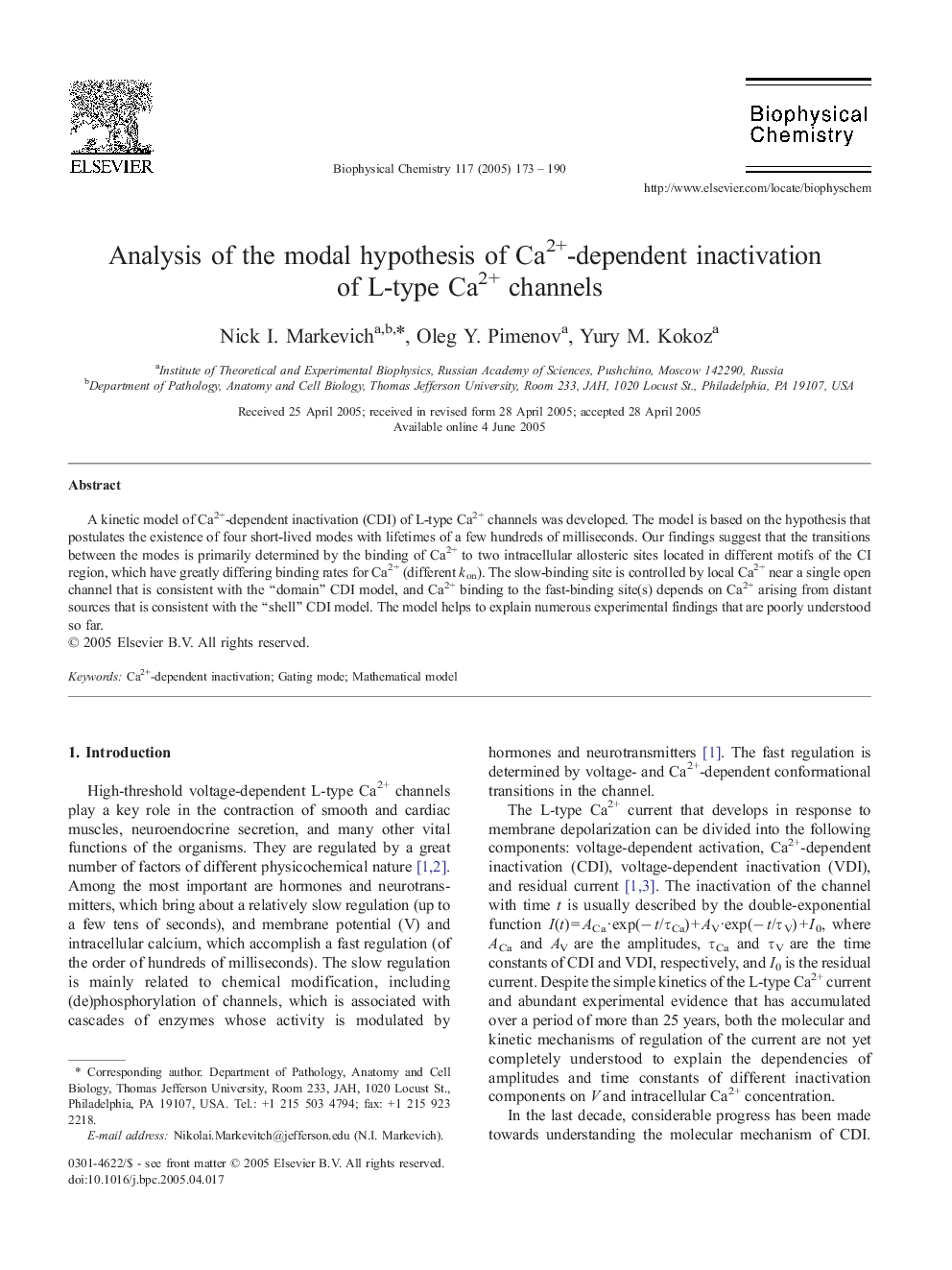 Analysis of the modal hypothesis of Ca2+-dependent inactivation of L-type Ca2+ channels