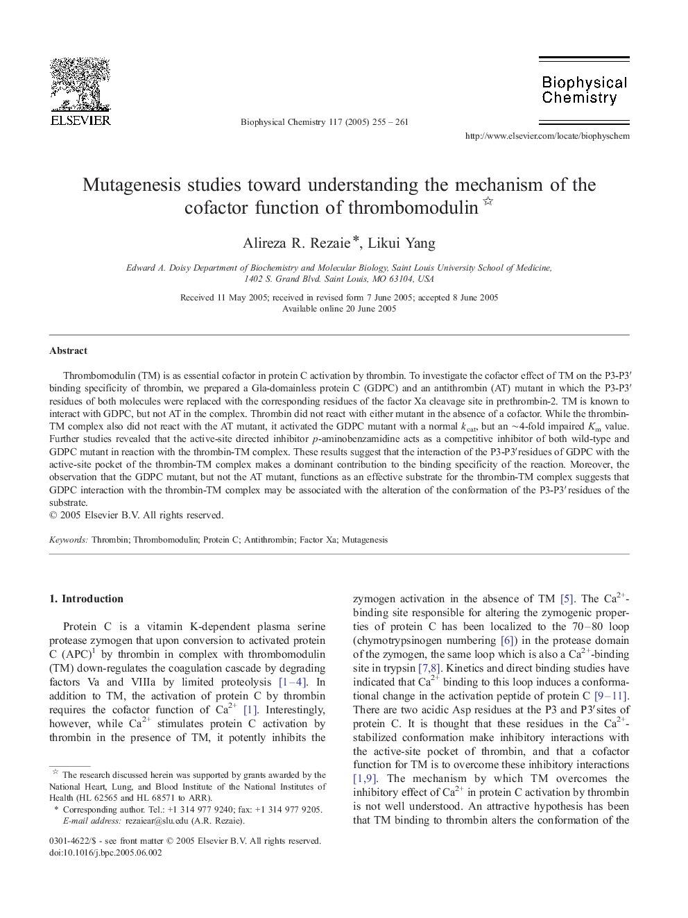 Mutagenesis studies toward understanding the mechanism of the cofactor function of thrombomodulin