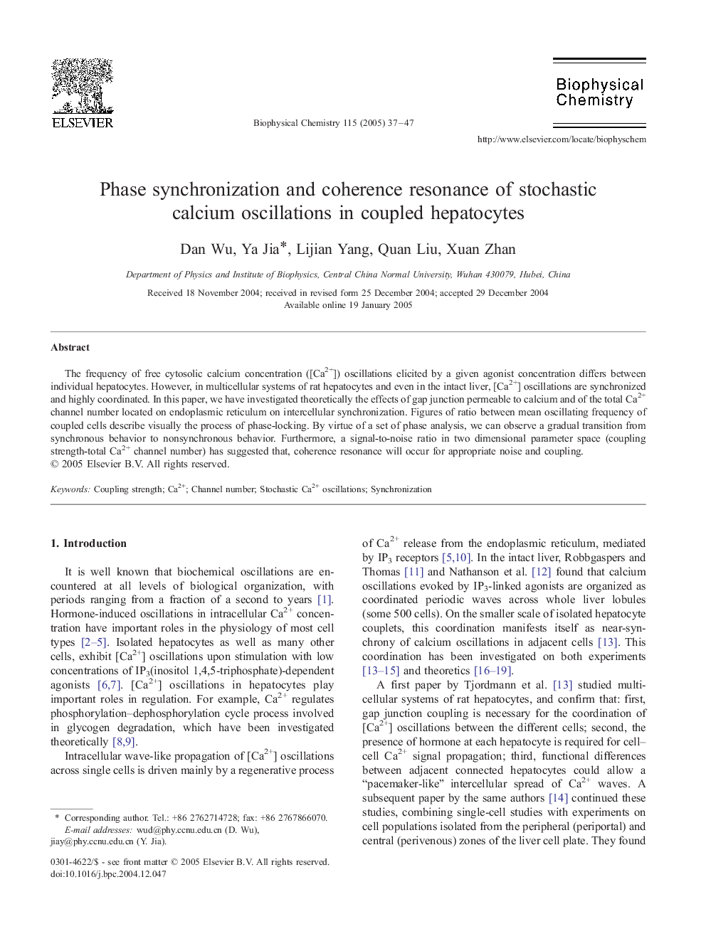 Phase synchronization and coherence resonance of stochastic calcium oscillations in coupled hepatocytes