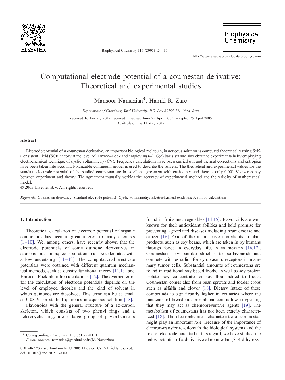 Computational electrode potential of a coumestan derivative: Theoretical and experimental studies