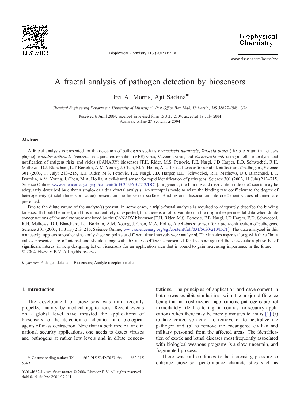 A fractal analysis of pathogen detection by biosensors