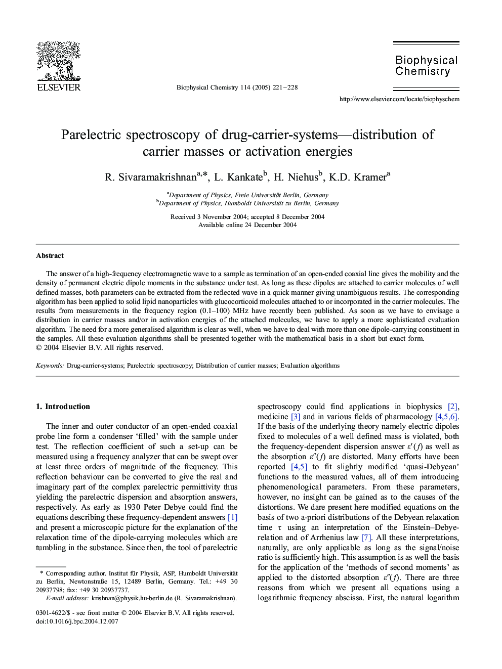 Parelectric spectroscopy of drug-carrier-systems-distribution of carrier masses or activation energies
