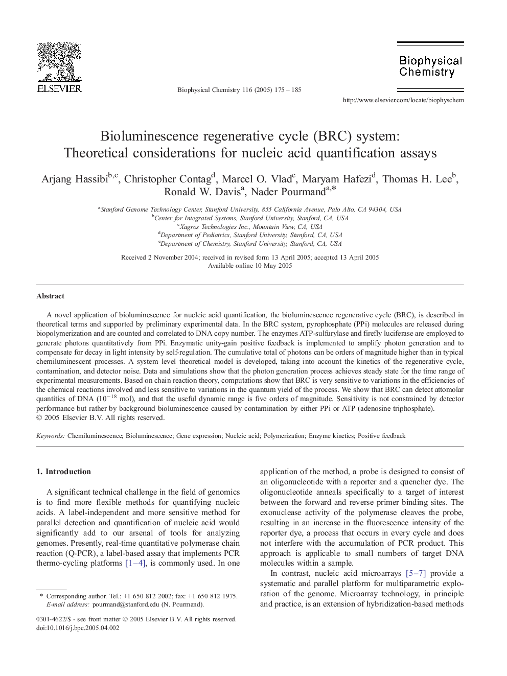 Bioluminescence regenerative cycle (BRC) system: Theoretical considerations for nucleic acid quantification assays