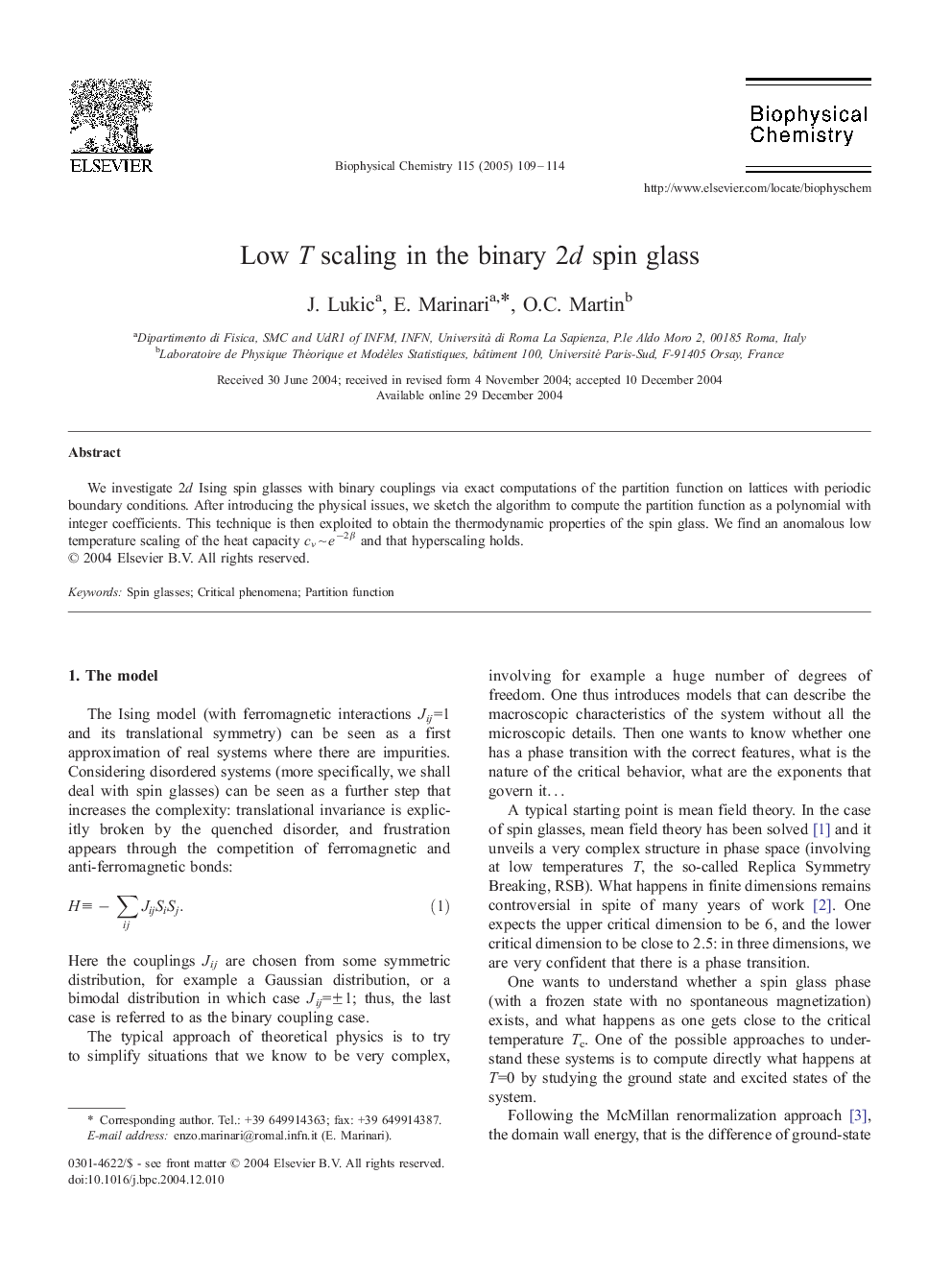 Low T scaling in the binary 2d spin glass