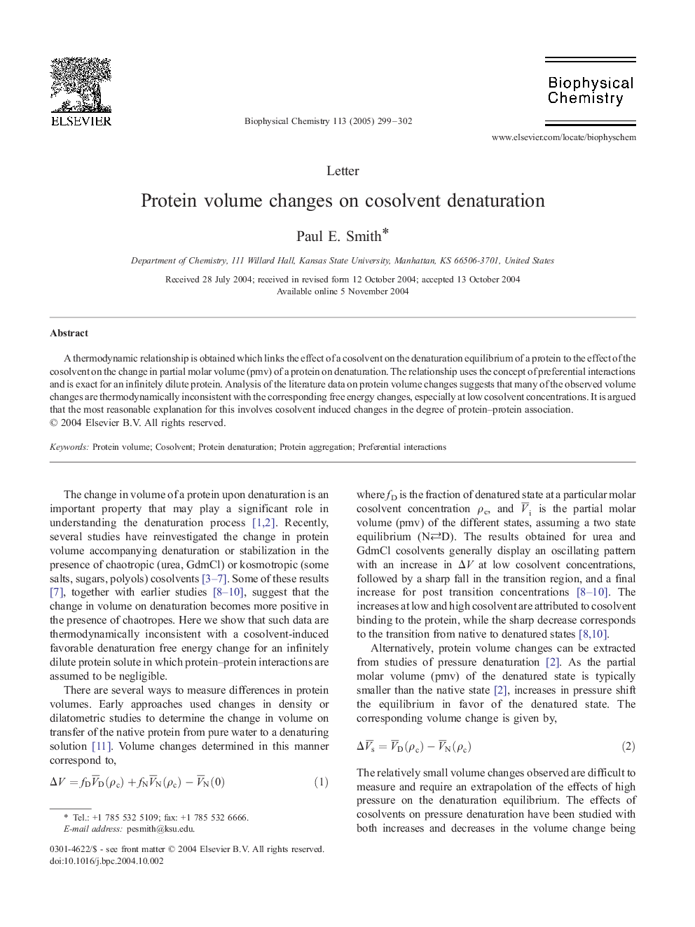 Protein volume changes on cosolvent denaturation