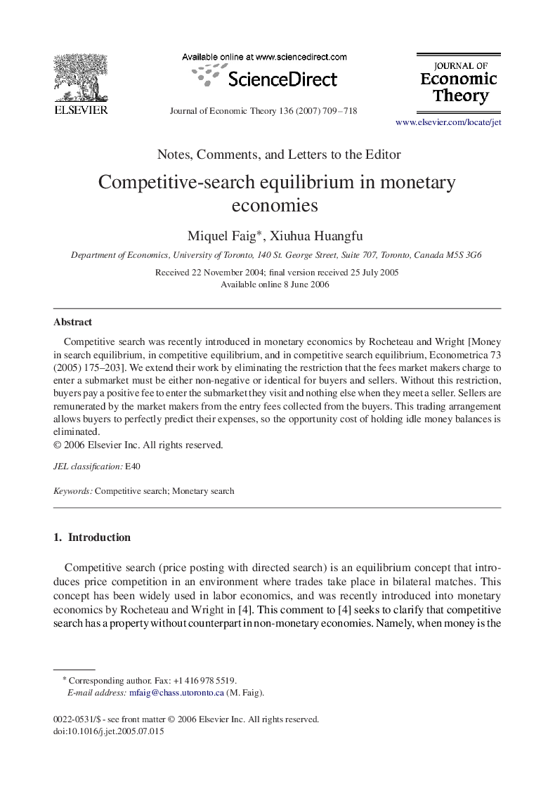 عکس صفحه اول مقاله: Competitive-search equilibrium in monetary economies Competitive-search equilibrium in monetary economies