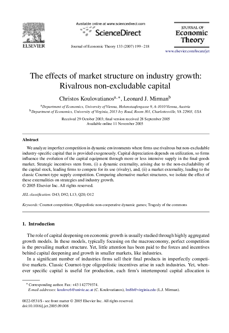 The effects of market structure on industry growth: Rivalrous non-excludable capital