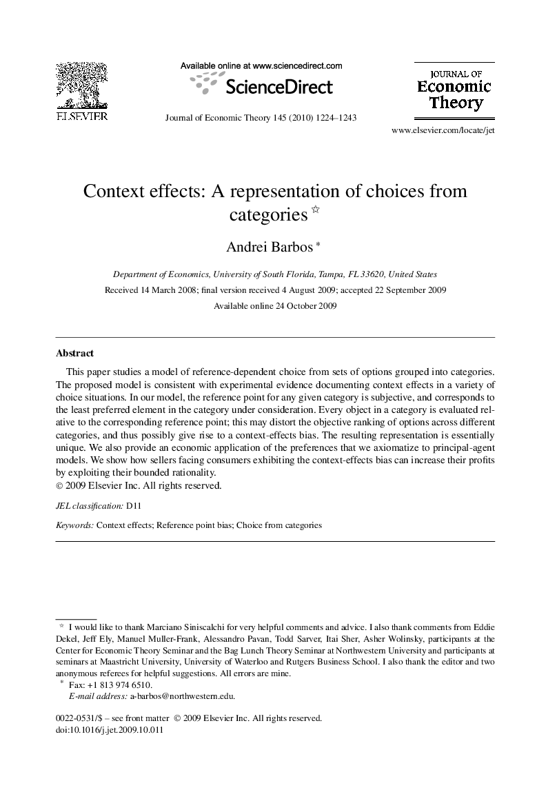 Context effects: A representation of choices from categories 