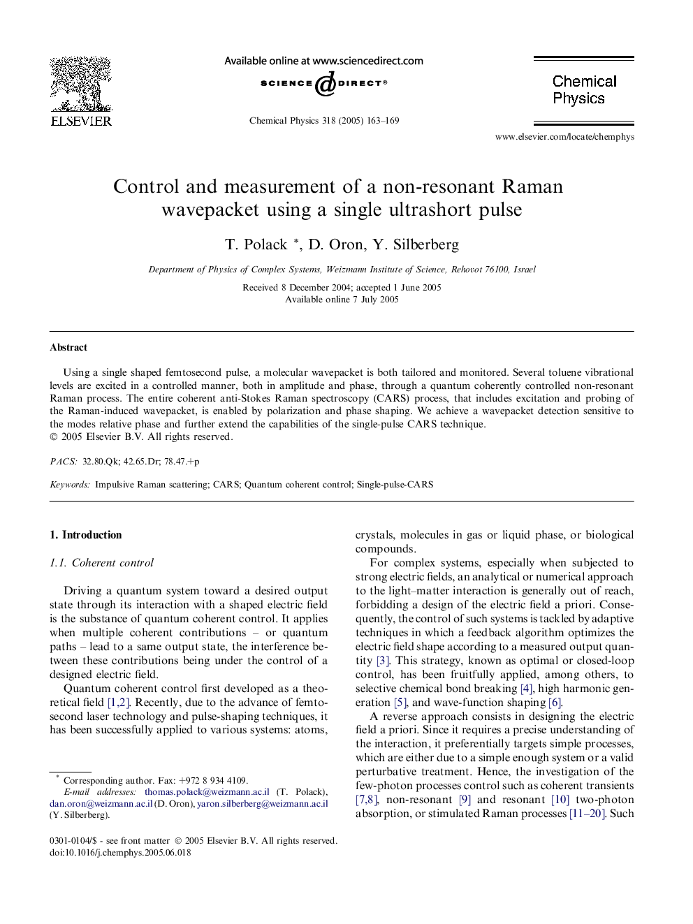 Control and measurement of a non-resonant Raman wavepacket using a single ultrashort pulse