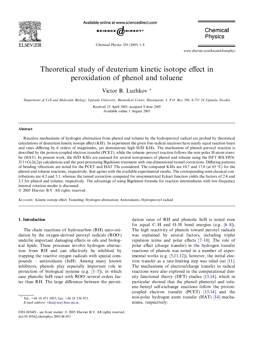 Theoretical study of deuterium kinetic isotope effect in peroxidation of phenol and toluene