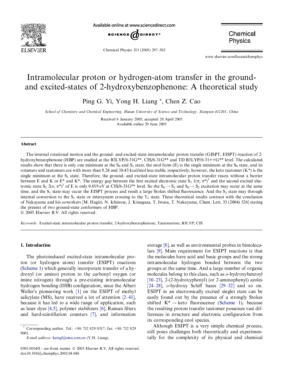 Intramolecular proton or hydrogen-atom transfer in the ground- and excited-states of 2-hydroxybenzophenone: A theoretical study