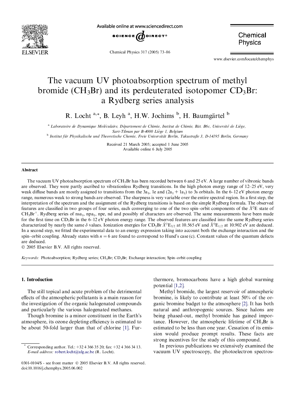 The vacuum UV photoabsorption spectrum of methyl bromide (CH3Br) and its perdeuterated isotopomer CD3Br: a Rydberg series analysis