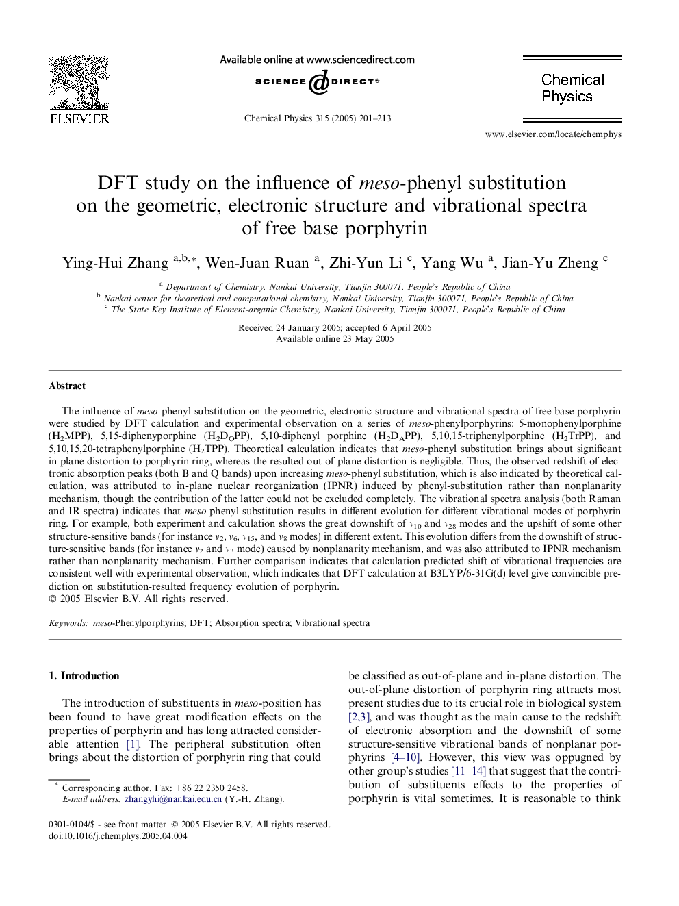 DFT study on the influence of meso-phenyl substitution on the geometric, electronic structure and vibrational spectra of free base porphyrin