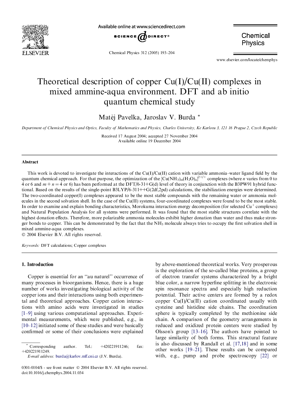 Theoretical description of copper Cu(I)/Cu(II) complexes in mixed ammine-aqua environment. DFT and ab initio quantum chemical study