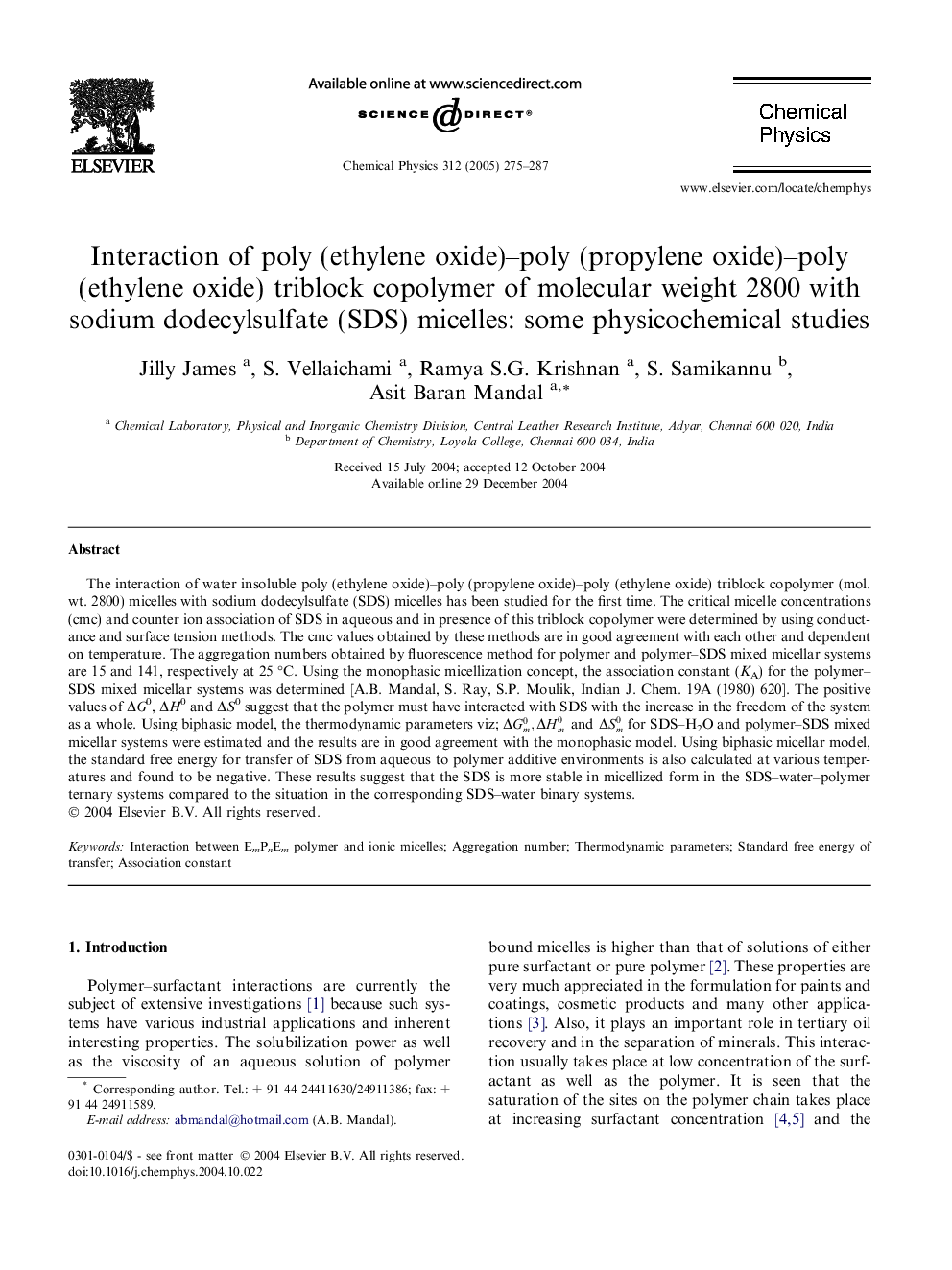 Interaction of poly (ethylene oxide)-poly (propylene oxide)-poly (ethylene oxide) triblock copolymer of molecular weight 2800 with sodium dodecylsulfate (SDS) micelles: some physicochemical studies