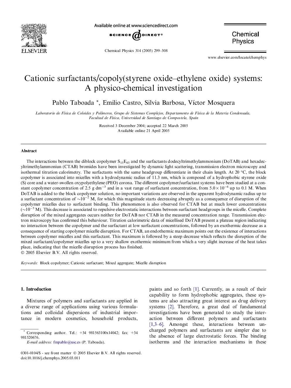 Cationic surfactants/copoly(styrene oxide-ethylene oxide) systems: A physico-chemical investigation