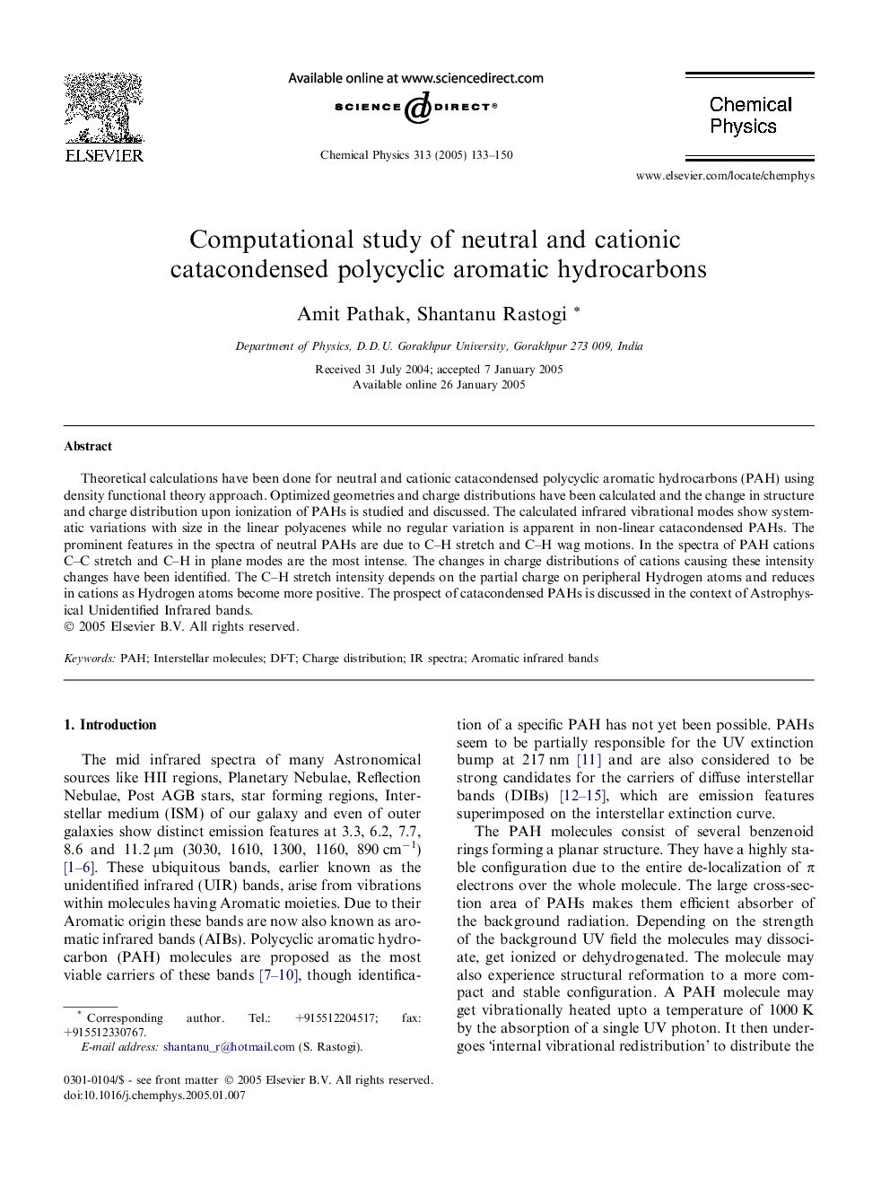 Computational study of neutral and cationic catacondensed polycyclic aromatic hydrocarbons