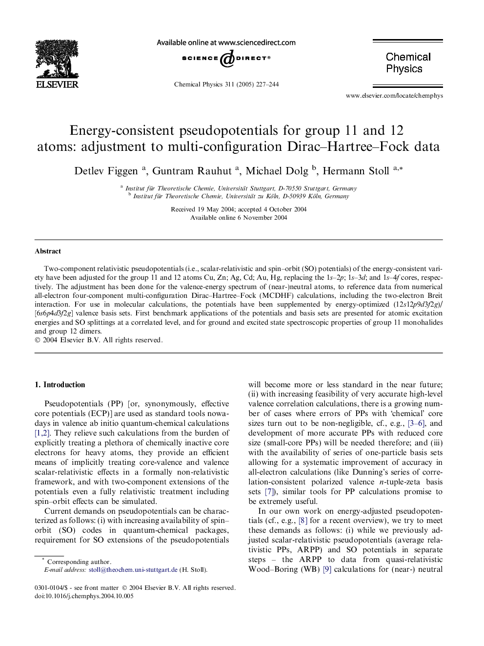 Energy-consistent pseudopotentials for group 11 and 12 atoms: adjustment to multi-configuration Dirac-Hartree-Fock data