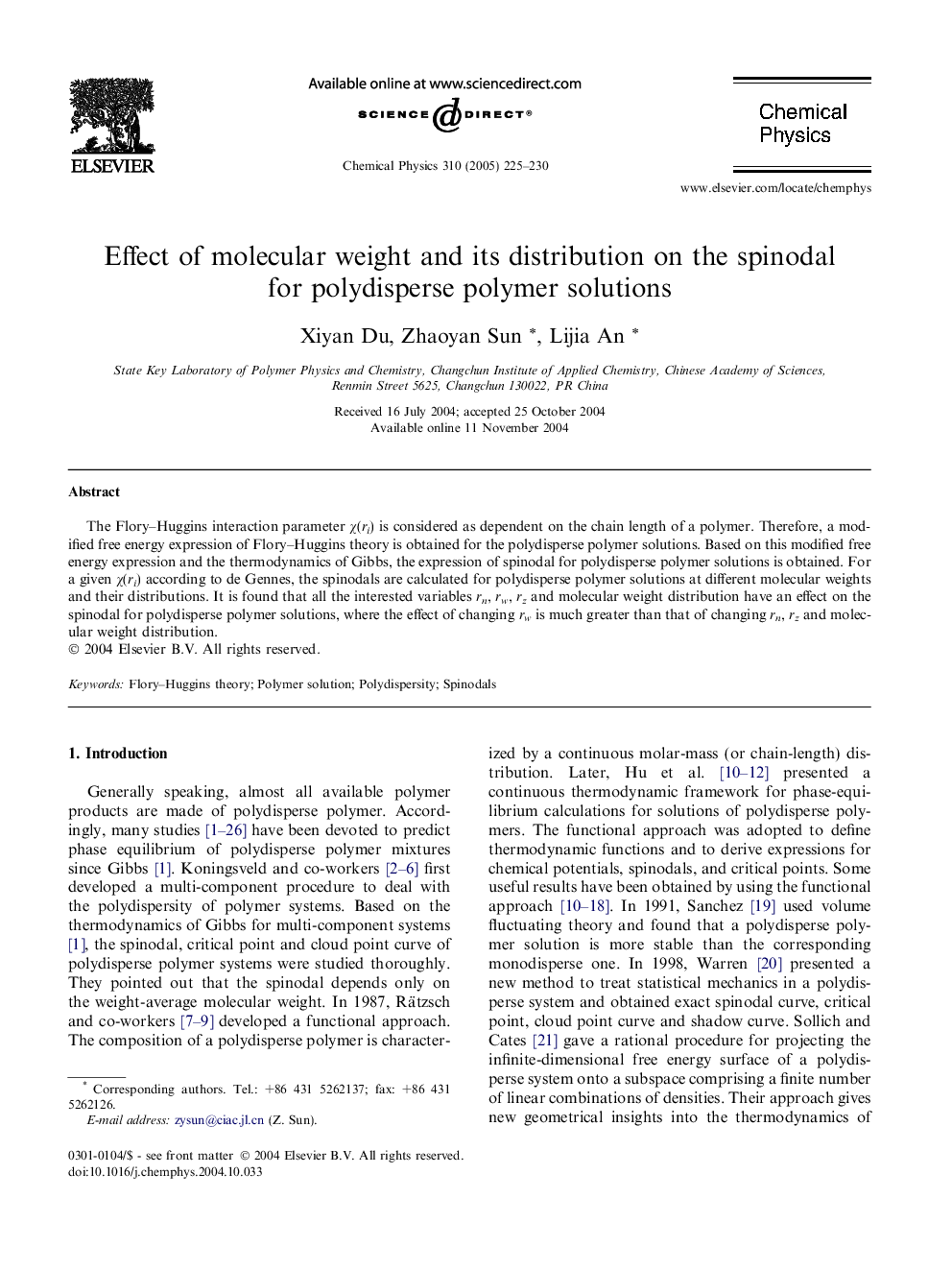 Effect of molecular weight and its distribution on the spinodal for polydisperse polymer solutions