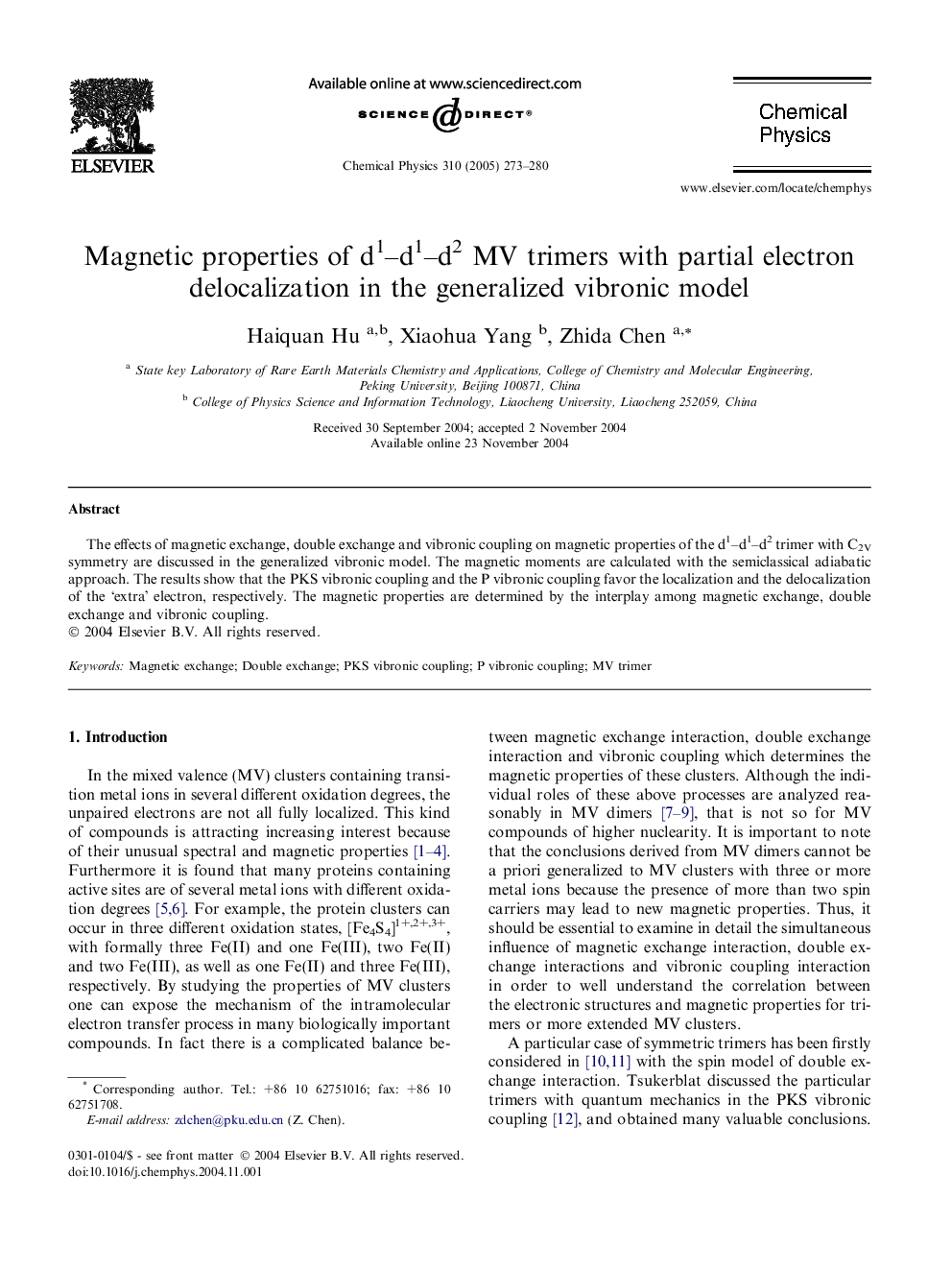 Magnetic properties of d1-d1-d2 MV trimers with partial electron delocalization in the generalized vibronic model