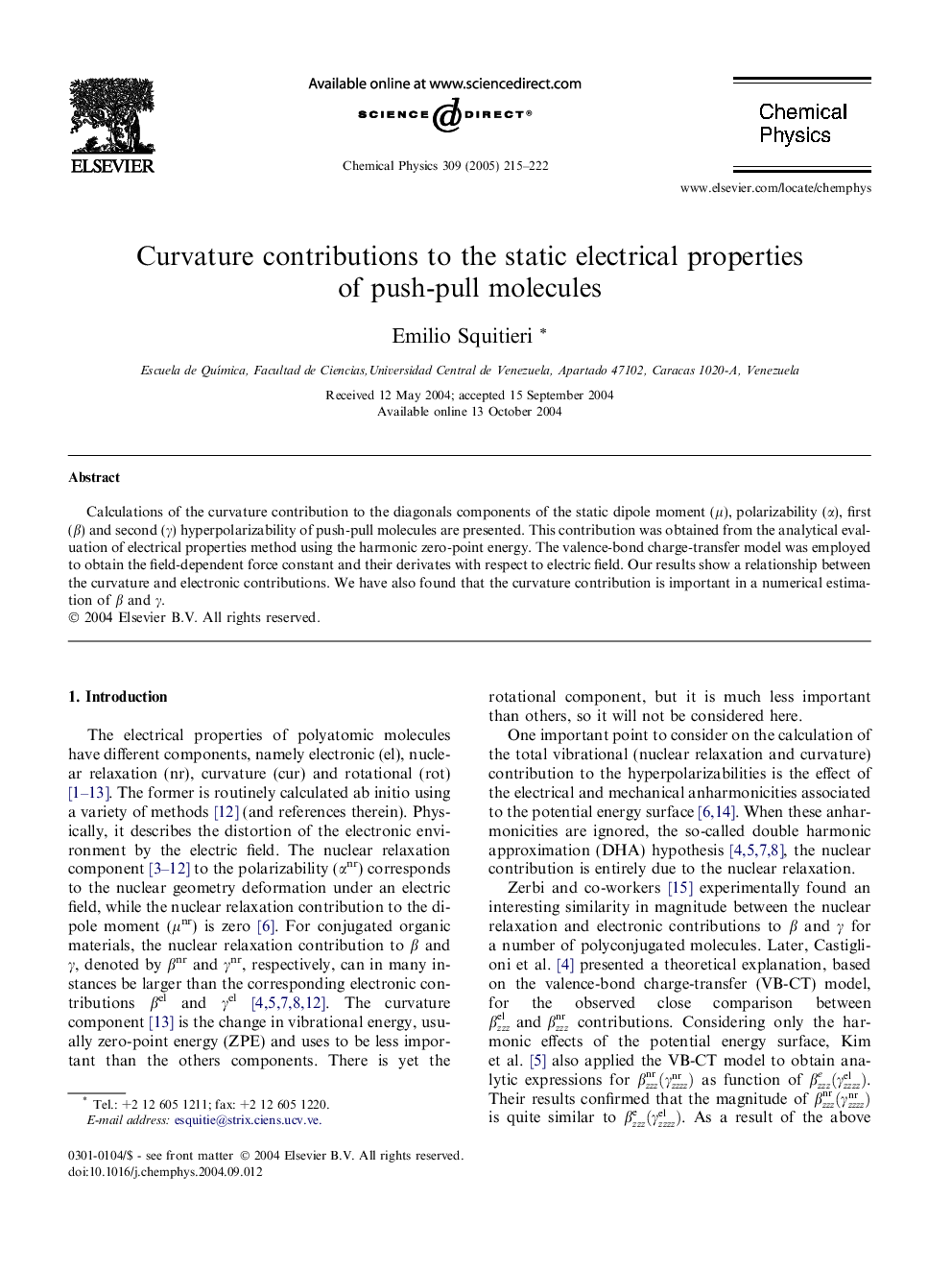 عکس صفحه اول مقاله: Curvature contributions to the static electrical properties of push-pull molecules Curvature contributions to the static electrical properties of push-pull molecules