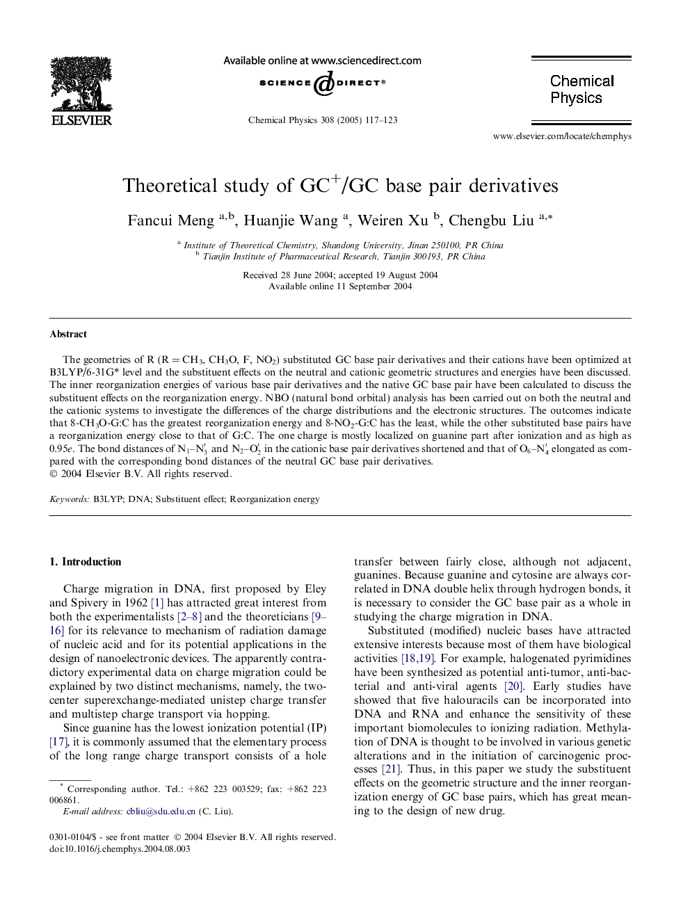 Theoretical study of GC+/GC base pair derivatives