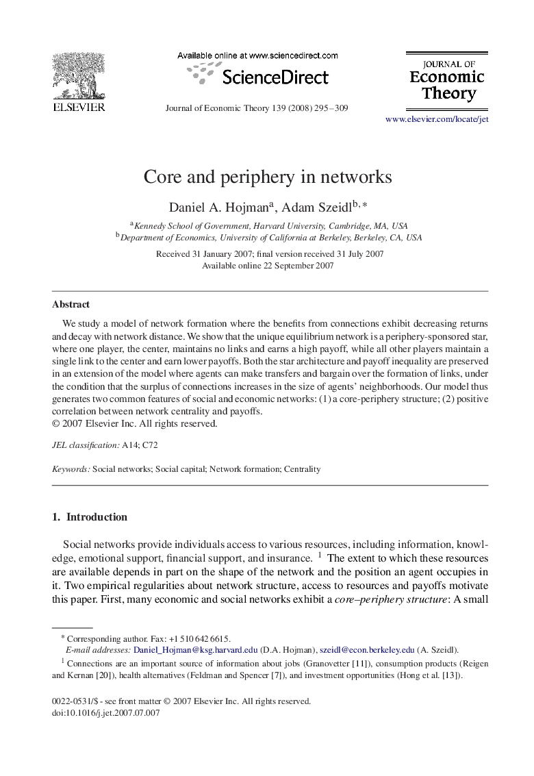 Core and periphery in networks