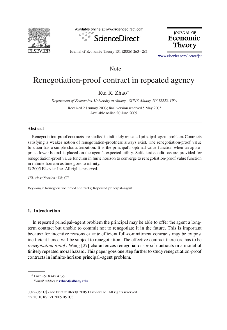 Renegotiation-proof contract in repeated agency
