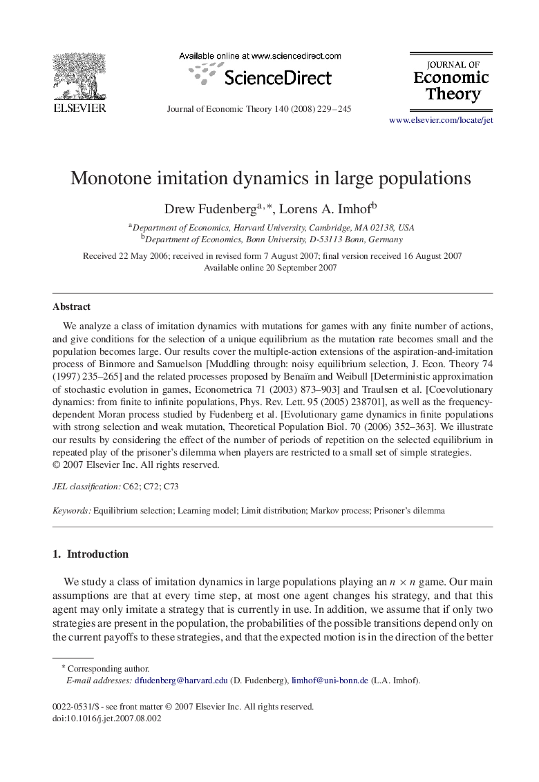 Monotone imitation dynamics in large populations